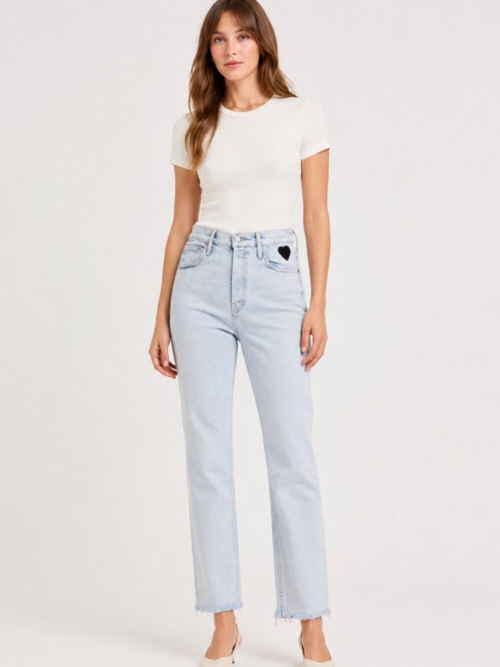 MOTHER Superior Tomcat Ankle Fray Heart Jeans Quiet Luxury Boho Coastal 25 $248